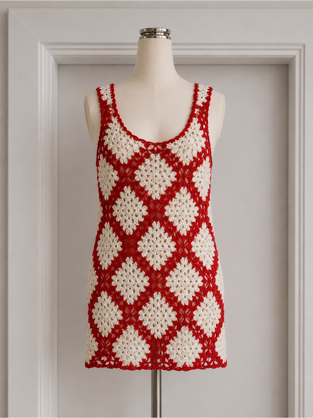 Vici Red and Cream Crochet Tank Top